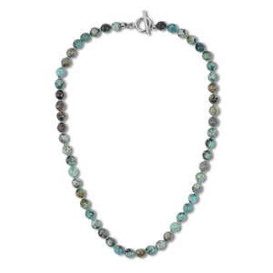 Handcrafted Men's African Turquoise Beaded Necklace with OT Buckle - 24" Rberyl