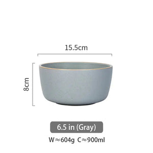Gray ceramic bowl 6.5 inch, 15.5cm wide, 8cm tall, 900ml capacity, modern kitchenware