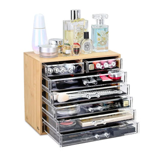 Bamboo Chic Vanity Organizer with Acrylic Drawers Rberyl