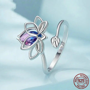 Elegant Lotus Sterling Silver Ring Rberyl