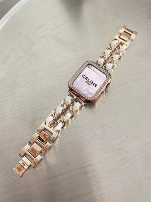 Chic Metal & Leather Strap for Apple Watch Series 8 Rberyl