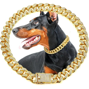GlimmerLux 20mm Gold Dog Chain Collar Rberyl