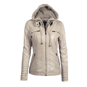 Chic Solid Color Women's Leather Jacket Rberyl