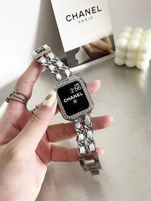 Chic Metal & Leather Strap for Apple Watch Series 8 Rberyl