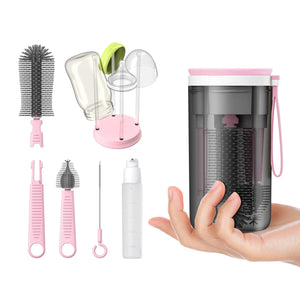 VOGOGE Compact Baby Bottle Brush Set with Drying Rack Pink Rberyl