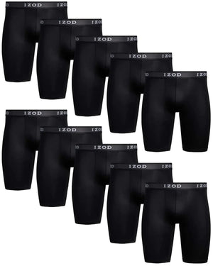 IZOD Men's 10-Pack Performance Boxer Briefs - Long Leg Moisture Wicking Stretch Underwear (S-XL) Black Rberyl