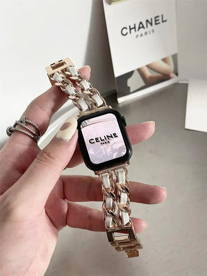 Chic Metal & Leather Strap for Apple Watch Series 8 Rberyl