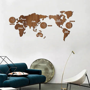 Global Map Wooden Art Clock Rberyl