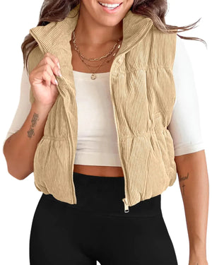 Tankaneo Women's Zip Corduroy Puffer Vest Rberyl