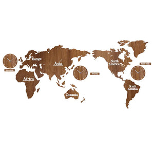 Global Map Wooden Art Clock Rberyl