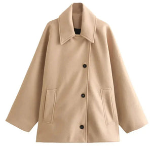Chic Wool Blend Casual Coat - Multi-Color Loose Fit Rberyl
