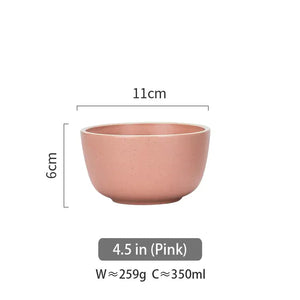 Pink ceramic bowl, 11cm wide, 6cm tall, 350ml capacity, minimalist kitchenware