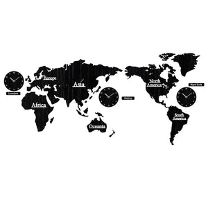 Global Map Wooden Art Clock Rberyl
