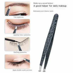Black marble tweezers for makeup, trimming eyebrows, applying false eyelashes and eyelid patches