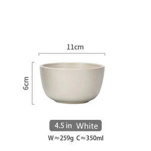 White ceramic bowl, 11cm wide, 6cm tall, 350ml capacity, minimalist home kitchenware