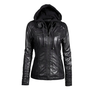 Chic Solid Color Women's Leather Jacket Rberyl
