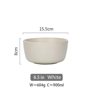 White ceramic bowl, 15.5cm diameter, 8cm height, 900ml capacity, minimalist kitchenware
