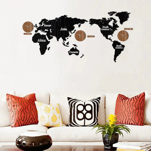 Global Map Wooden Art Clock Rberyl
