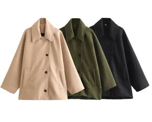Chic Wool Blend Casual Coat - Multi-Color Loose Fit Rberyl