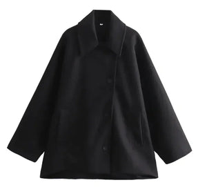 Chic Wool Blend Casual Coat - Multi-Color Loose Fit Rberyl