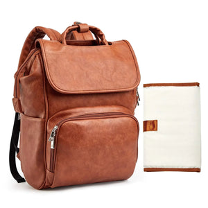 HAHASOLE Luxe Leather Diaper Backpack with Mat Rberyl
