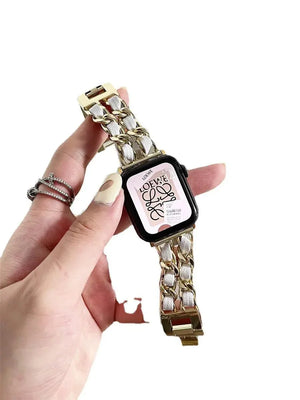 Chic Metal & Leather Strap for Apple Watch Series 8 Rberyl