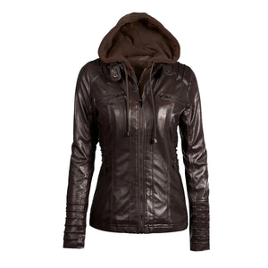 Chic Solid Color Women's Leather Jacket Rberyl