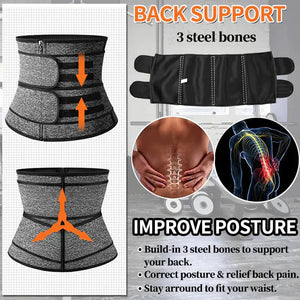 Gray back support belt with 3 steel bones for posture correction and back pain relief
