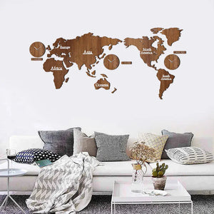 Global Map Wooden Art Clock Rberyl