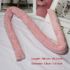 Soft pink flexible hair curler rod on a white surface with size dimensions shown.