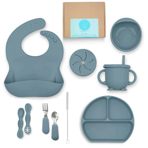 Silicone Baby Dining Set – 11Pcs Blue Essentials with Suction Rberyl