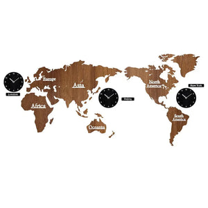 Global Map Wooden Art Clock Rberyl