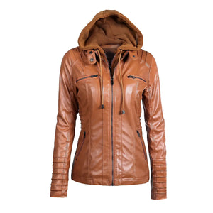 Chic Solid Color Women's Leather Jacket Rberyl