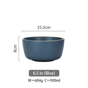 Blue ceramic bowl, 6.5 inch, 15.5cm diameter, 8cm height, 900ml capacity