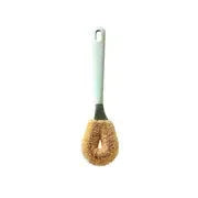 Eco-friendly dish brush with white handle and natural bristles for kitchen cleaning