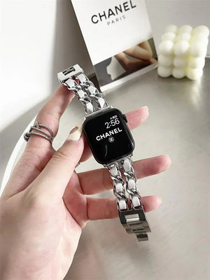 Chic Metal & Leather Strap for Apple Watch Series 8 Rberyl