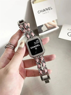 Chic Metal & Leather Strap for Apple Watch Series 8 Rberyl