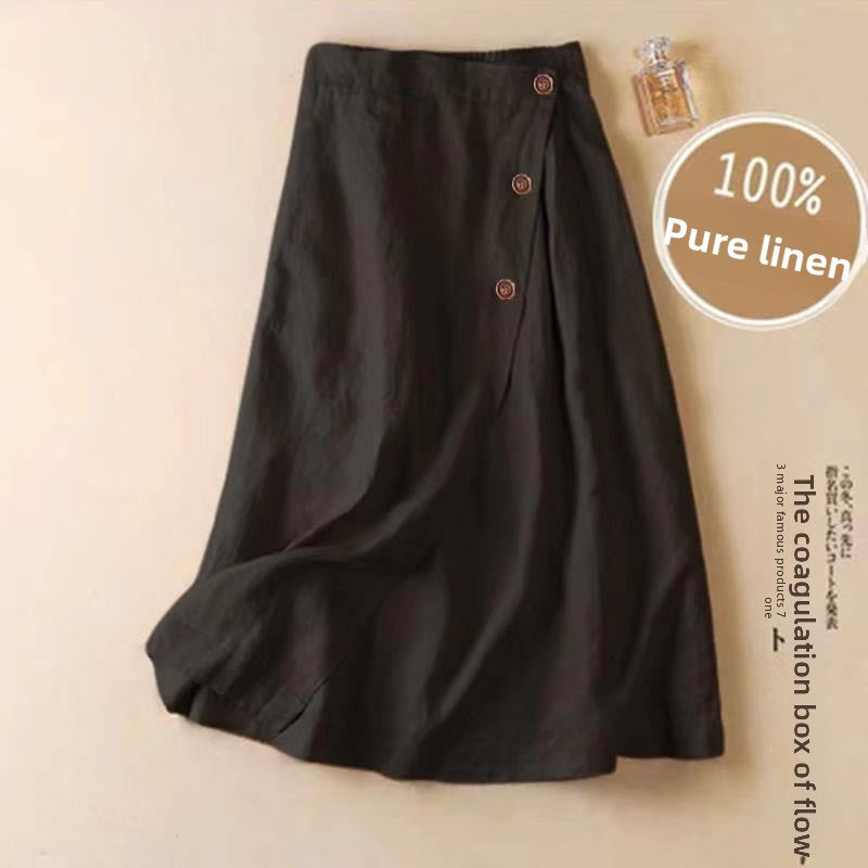 Women's Cotton Linen A-Line Flared Skirt