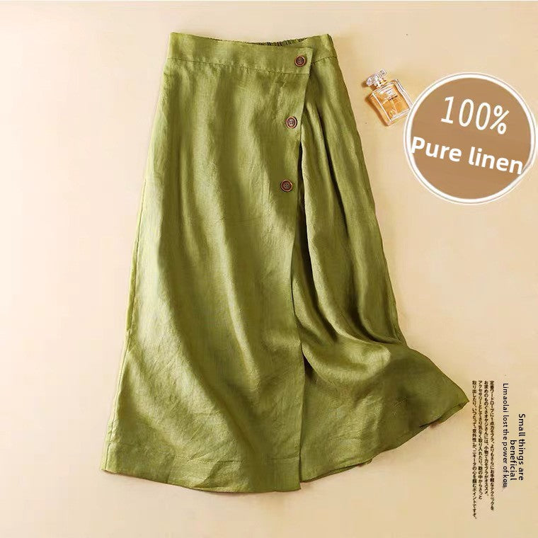 Women's Cotton Linen A-Line Flared Skirt