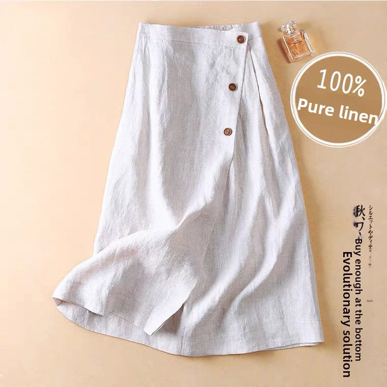 Women's Cotton Linen A-Line Flared Skirt