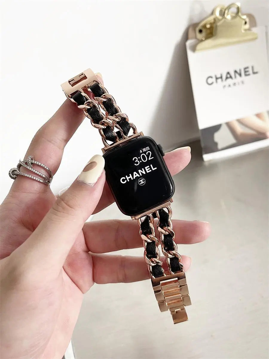 Chic Metal & Leather Strap for Apple Watch Series 8