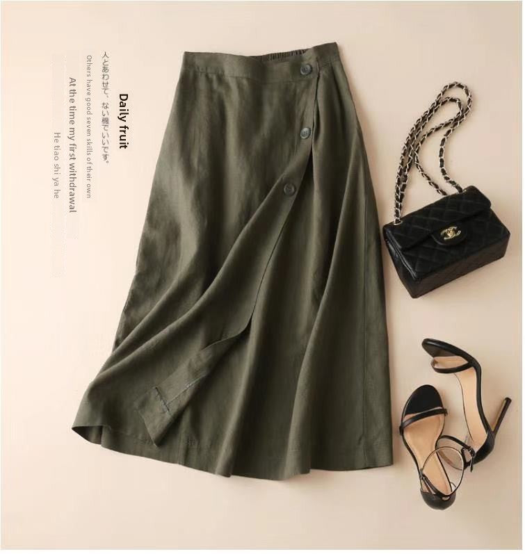 Women's Cotton Linen A-Line Flared Skirt