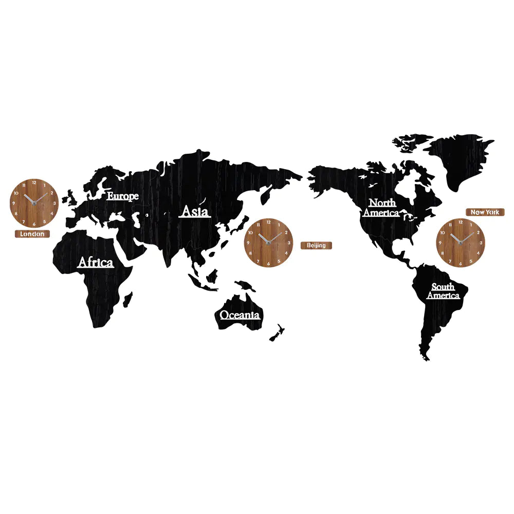 Global Map Wooden Art Clock