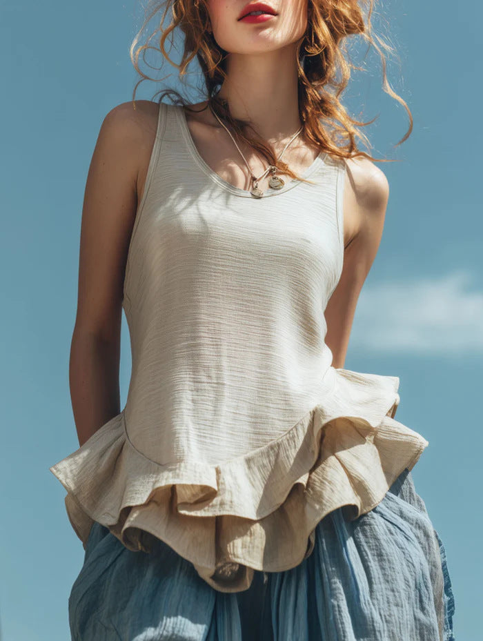 Sleeveless cotton-linen top