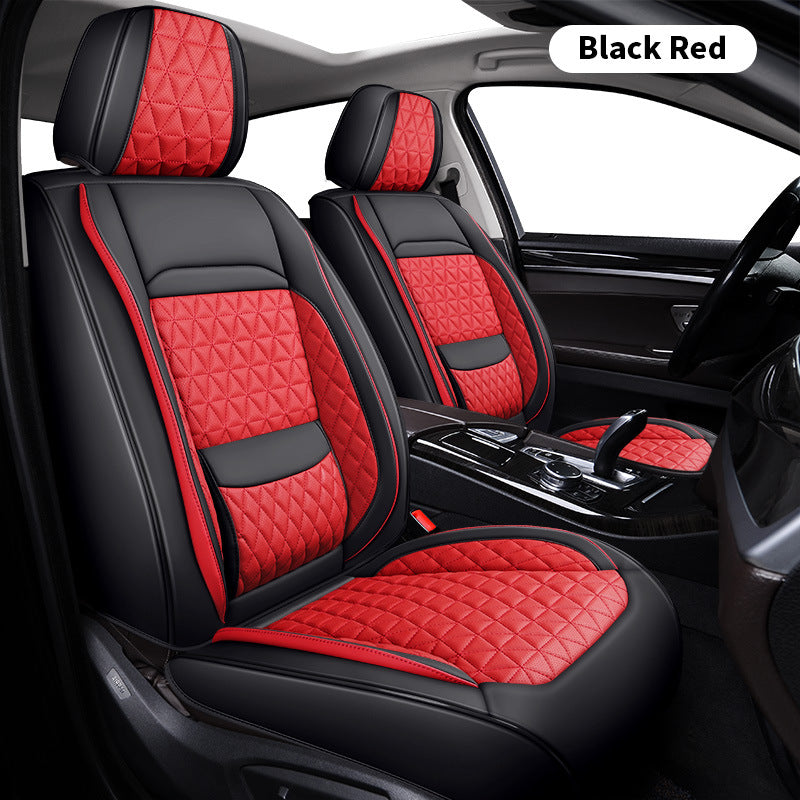 Leather Car Seat Cover with Lumbar Support ? Full Set (5 Seats), Universal Fit