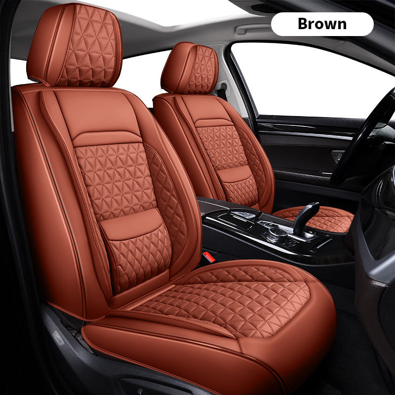 Leather Car Seat Cover with Lumbar Support ? Full Set (5 Seats), Universal Fit