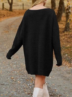Black oversized knit sweater dress, relaxed mini length - Rberyl