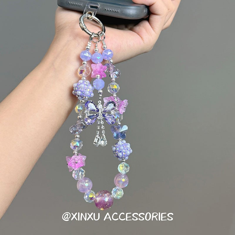 Purple Butterfly Beaded Mobile Phone Chain