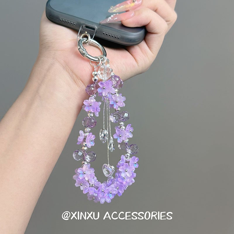 Purple Butterfly Beaded Mobile Phone Chain