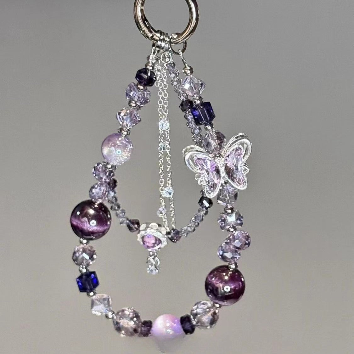 Purple Butterfly Beaded Mobile Phone Chain